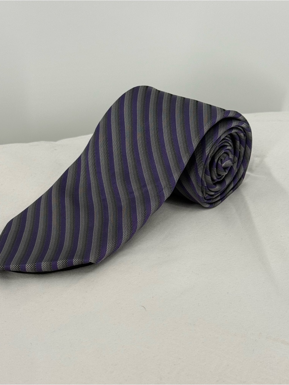 Murano Purple and Gray Striped Silk Tie